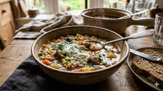 Этот суп с мясом и булгуром — находка: густой, ароматный и на второй день становится ещё вкуснее