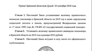 Брянские власти предложили пенсионерам пожить на 8523 рубля
