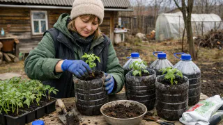 В апреле переваливаю томаты в 5-литровые бутылки: подсказал сосед — корневая система мощнее и урожай будет ранний 
