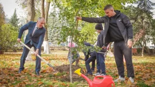 В центре Брянска зашумят новые клены и дуб: мэр города и школьники высадили деревья в честь юбилея Советского района
