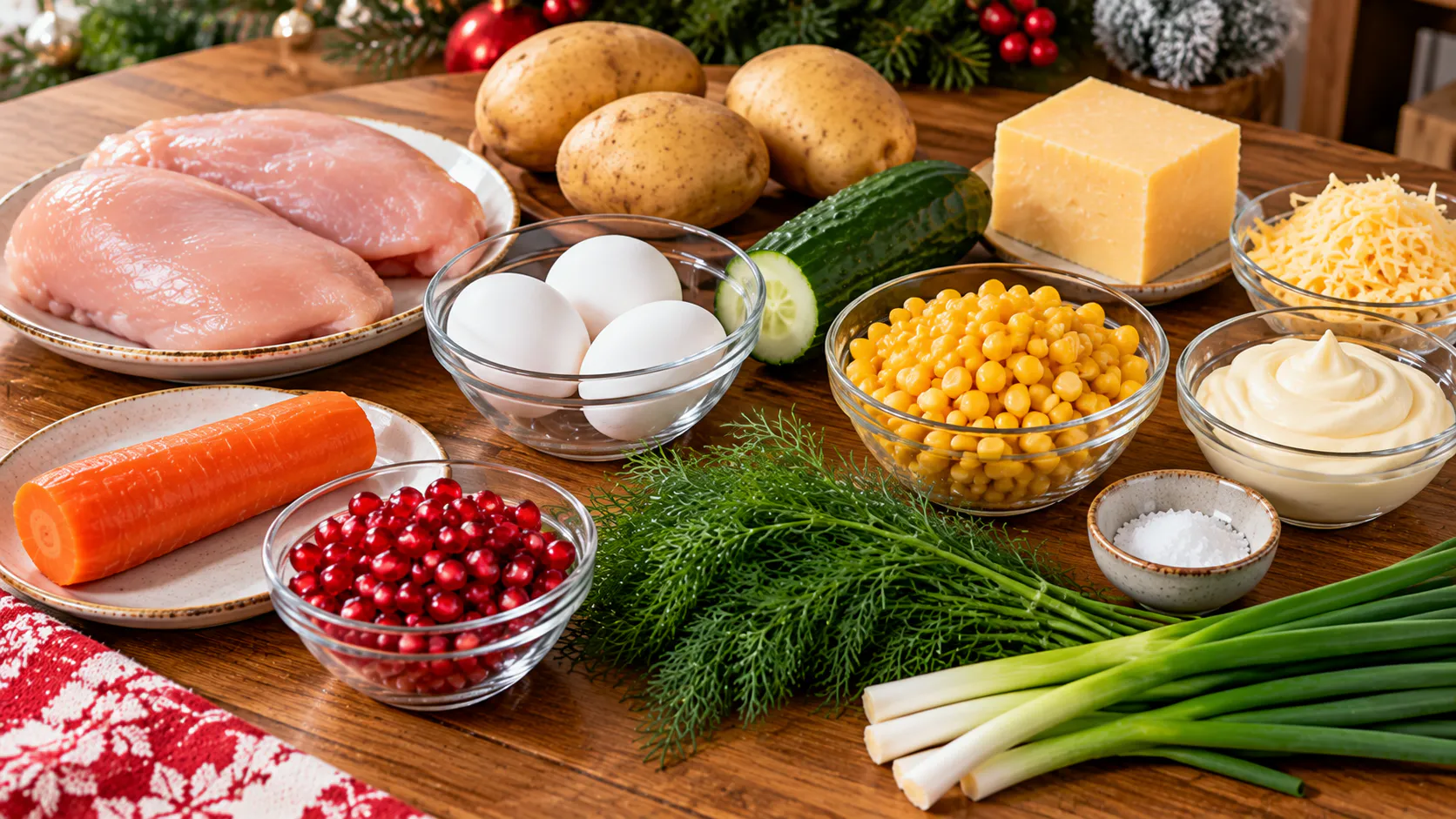 На Новый год собираю салат «Ёлочные шары» порционно: простые продукты, яркая подача — на столе выглядит как праздничный декор